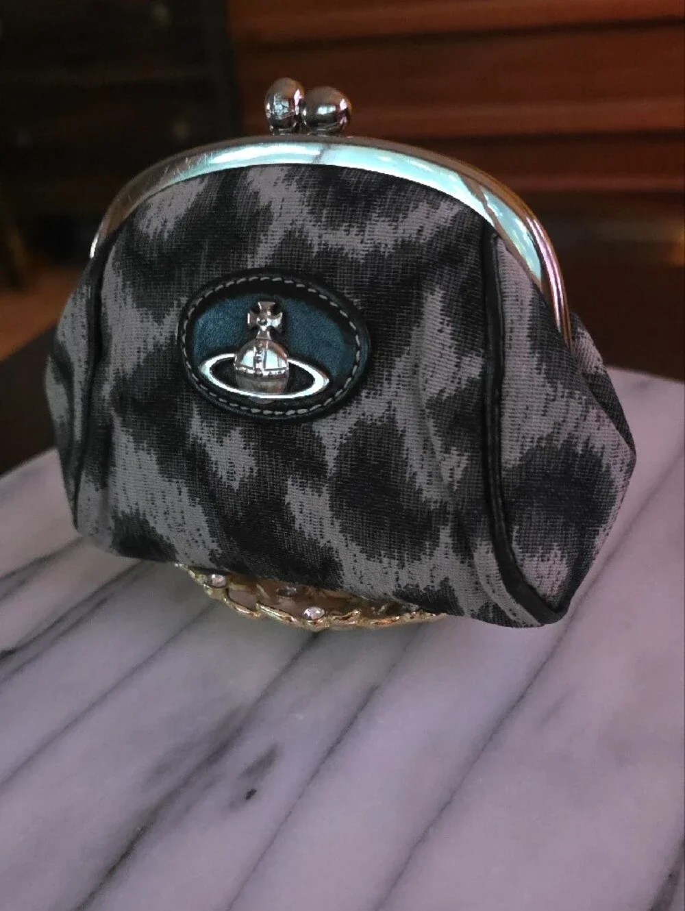 Vivienne Westwood Black and Gray Animal Print Kiss-Lock Coin Purse